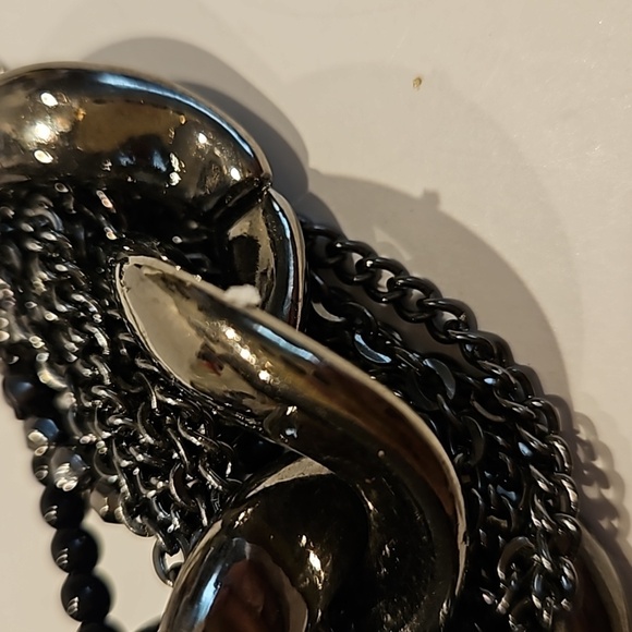 BLACK & GUNMETAL TWISTED Chains & Beads 18" Long Necklace - Picture 5 of 9
